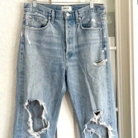 AGOLDE 90's high Rise Loose Fit Jeans Ripped Distressed Frayed light Blue 27 - Picture 1 of 7